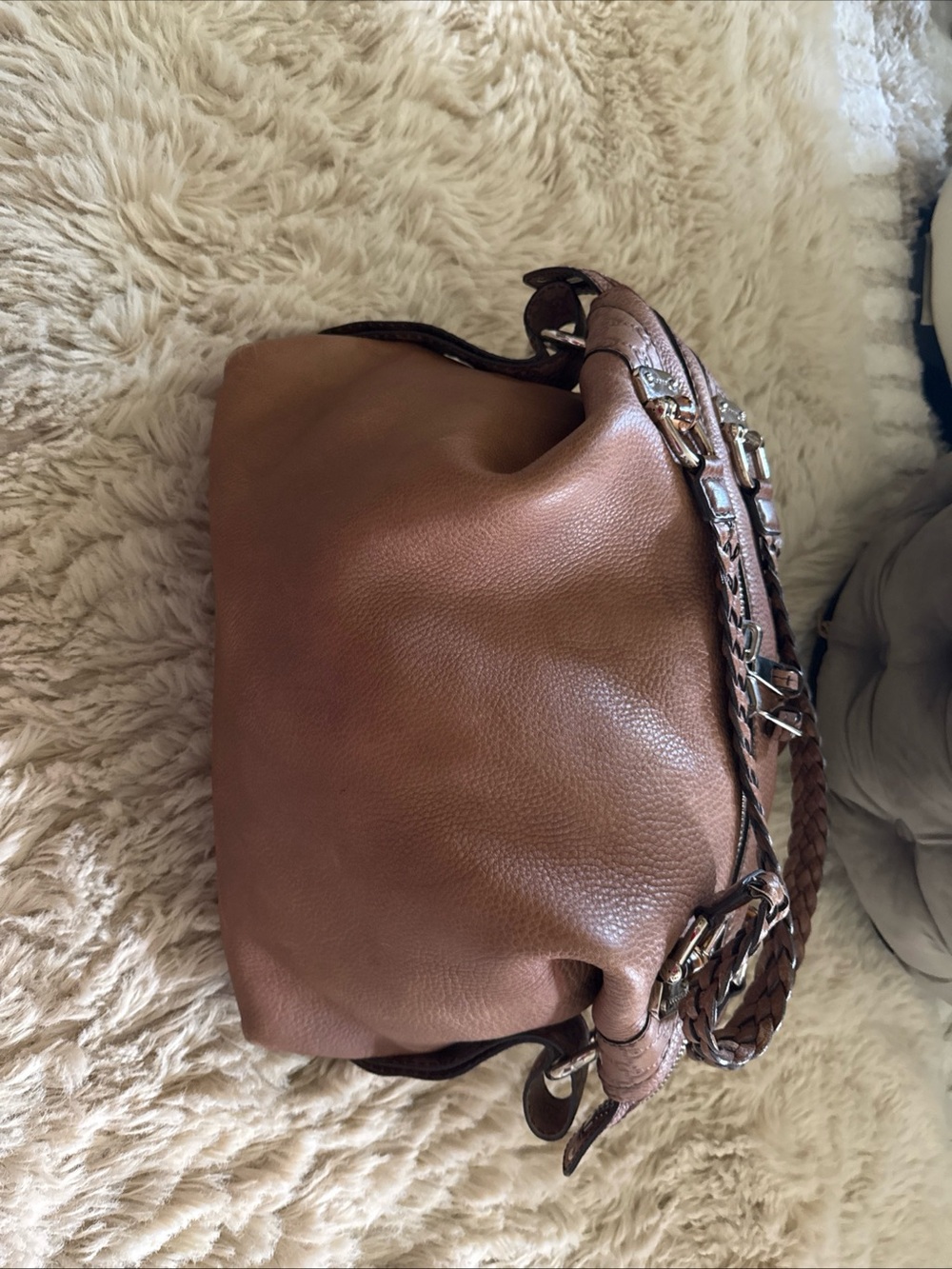 Gucci Cognac Brown Leather Shoulder Bag with Braided Strap